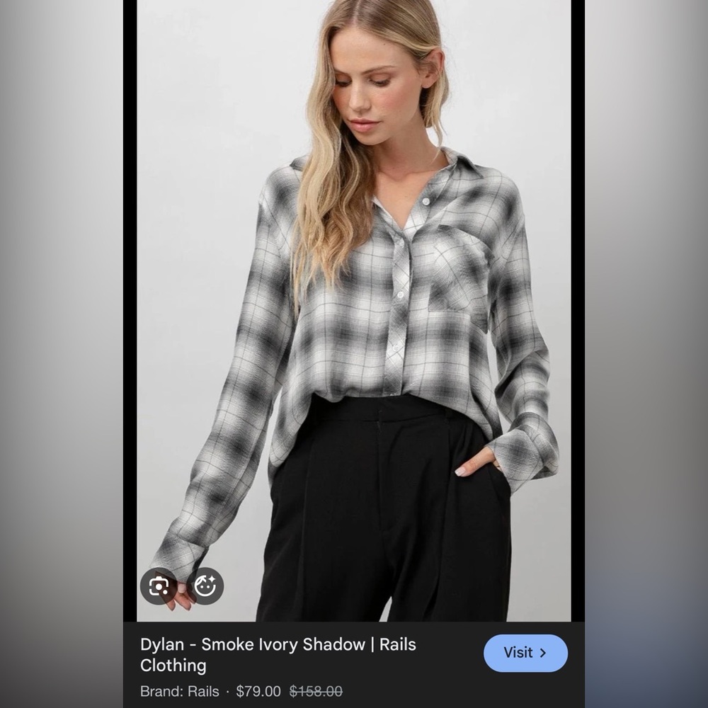 Rails Dylan Shirt in Smoke Ivory Shadow. Medium. Like New.
